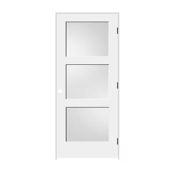 Primed 3Panel Equal Panel White Lami Glass Interior Shaker 69/16